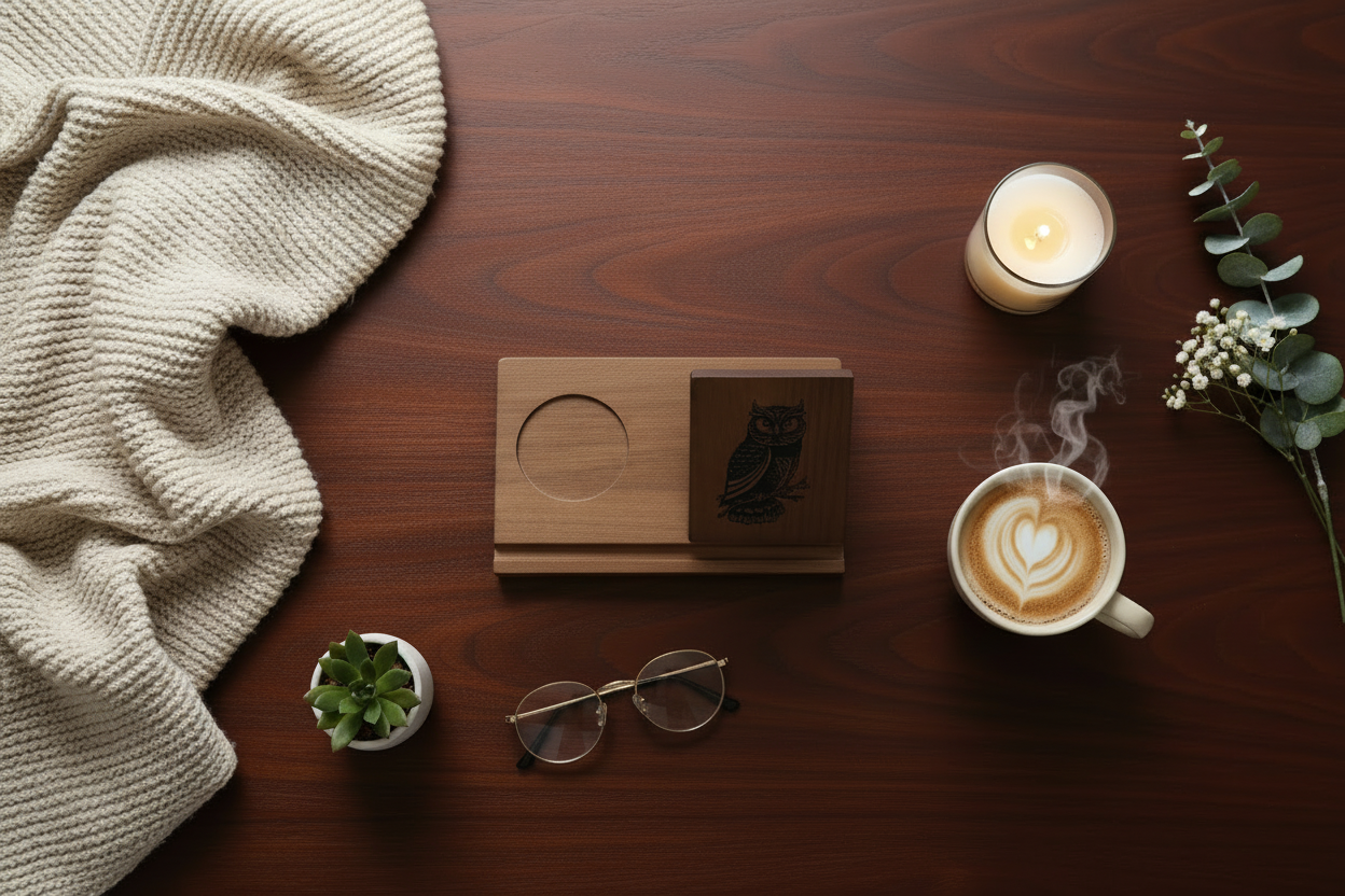 Reading scene with owl holder and no book